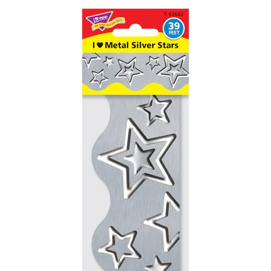 Trend Enterprises&#xAE; I Heart Metal Silver Stars Terrific Trimmers&#xAE;, 234ft.